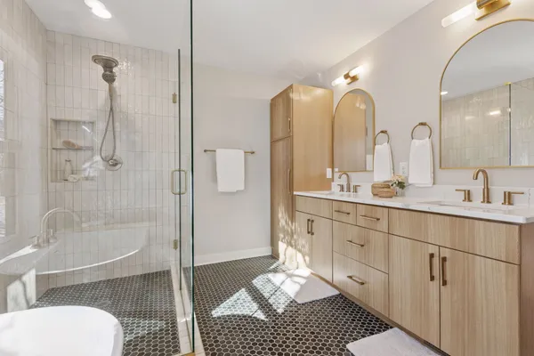 Completed Edina bathroom with green tile